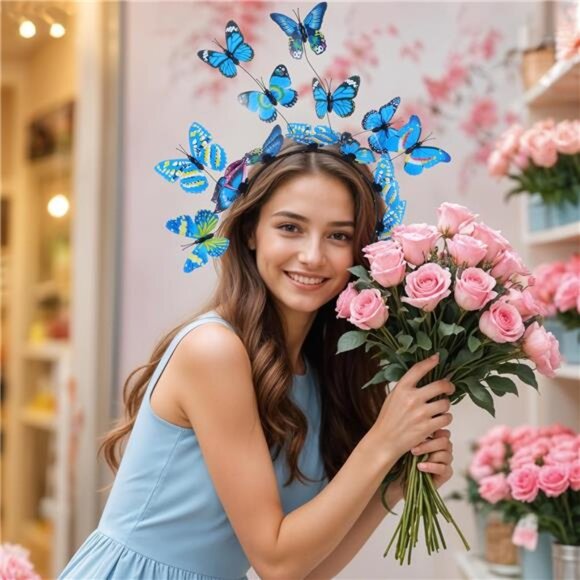 Butterfly Headband for Women – Fascinator Hair Crown Tiara Band for Festival - Picture 2 of 4